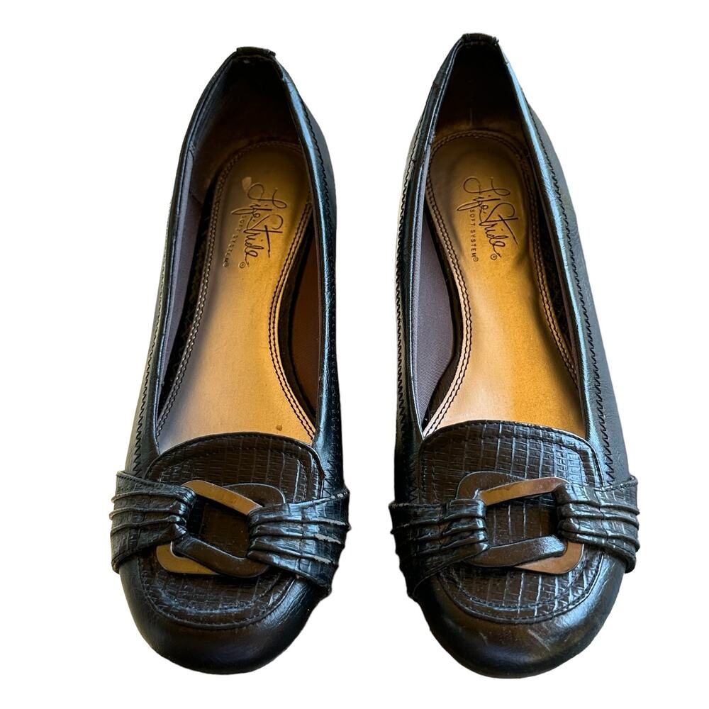 Life Stride Mascot Loafers Women 8 Low Wedge Black Slip-On Casual Comfort Shoes